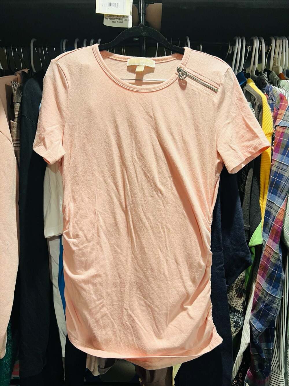 MICHAEL Michael Kors Women's Pink Shirt with Side Zip and Ruched Detailing